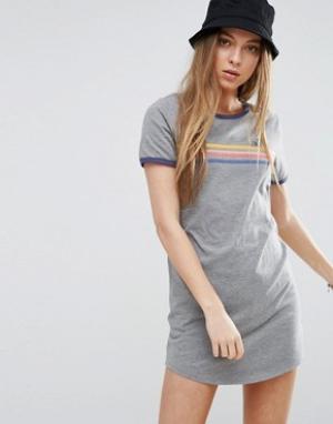 Платье-футболка с разноцветными полосками Vans. Цвет: серый