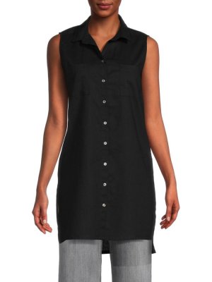 Рубашка-туника из смесового льна с боковым разрезом , черный Saks Fifth Avenue