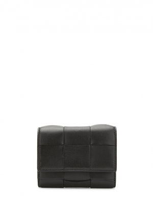 Черный вязаный женский кожаный кошелек с текстурой Bottega Veneta