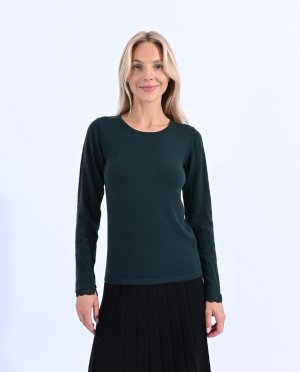 Тонкий женский свитер с длинными рукавами и кружевной отделкой , темно-зеленый Molly Bracken. Цвет: зеленый