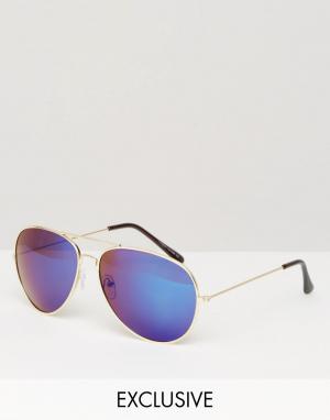 Солнцезащитные очки-авиаторы Reclaimed Vintage. Цвет: золотой
