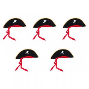 Шляпа пирата Пиратская треуголка с красной лентой черепом (Набор 5 шт.) Happy Pirate. Цвет: красный
