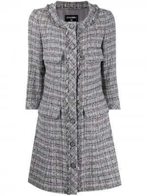 Твидовое однобортное пальто 2013-го года Chanel Pre-Owned. Цвет: серый