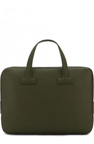 Кожаная сумка для ноутбука с плечевым ремнем Tom Ford. Цвет: оливковый