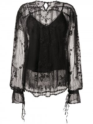 Полупрозрачная блузка с кружевным узором Preen By Thornton Bregazzi. Цвет: черный