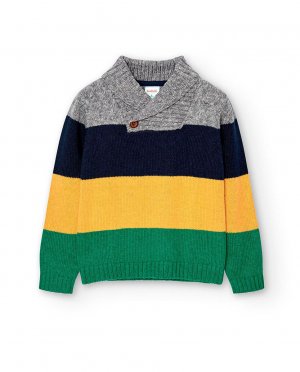 Трехцветный свитер для мальчика с высоким воротником , темно-серый Boboli