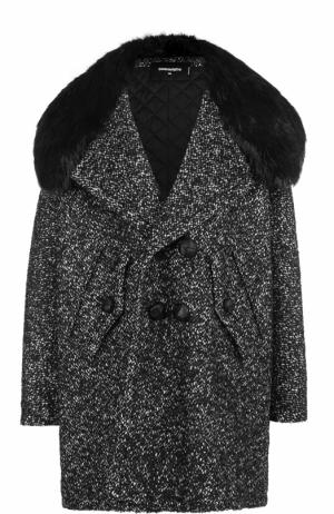 Двубортное пальто свободного кроя с отделкой из меха нутрии Dsquared2. Цвет: черно-белый
