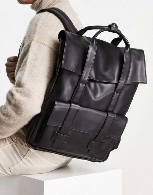 Черный рюкзак из искусственной кожи с двойными лямками DESIGN Asos