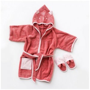 Махровый халат для девочки с тапочками AndyWawa серия Baby home розовый, размер 74-80 Andy Wawa. Цвет: розовый