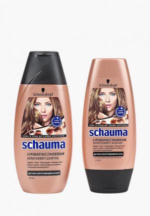 Набор для ухода за волосами Schauma Антикризис, 6 уровней восстановления: шампунь + бальзам. Цвет: белый