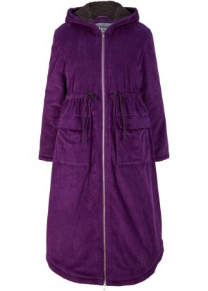 Широкое вельветовое пальто с флисовым капюшоном тедди кулиской и большими карманами , фиолетовый Bpc Bonprix Collection