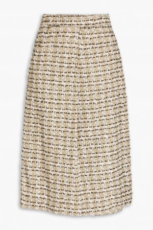 Плиссированная юбка с запахом из шелкового твида фил-купе, бежевый Victoria Beckham