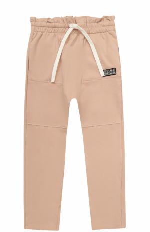Спортивные брюки из хлопка с прострочкой и оборкой на поясе No. 21. Цвет: светло-розовый