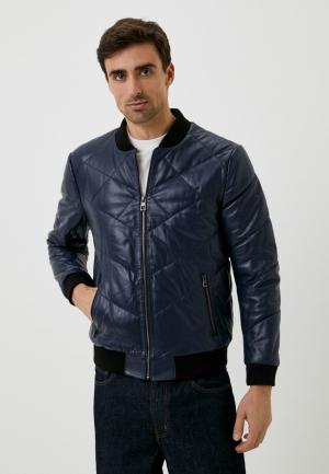 Куртка кожаная утепленная Giorgio Di Mare. Цвет: синий