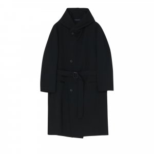 Шерстяное габардиновое пальто с капюшоном, цвет Черный Yohji Yamamoto
