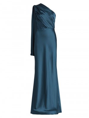 Атласное платье на одно плечо с драпировкой , синий Amsale