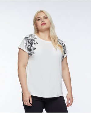 Женская футболка с коротким рукавом и кружевным принтом , белый Fiorella Rubino. Цвет: белый