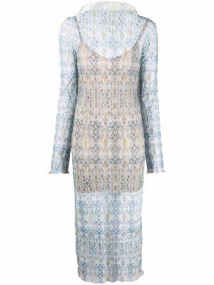 Плиссированное платье миди с абстрактным узором Patrizia Pepe. Цвет: синий