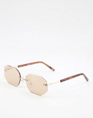 Золотистые солнцезащитные ретро-очки без оправы с коричневыми стеклами в стиле 90-х -Коричневый цвет ASOS DESIGN