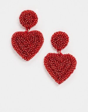 Красные серьги с подвеской-сердцем и бисером -Красный Miss Selfridge