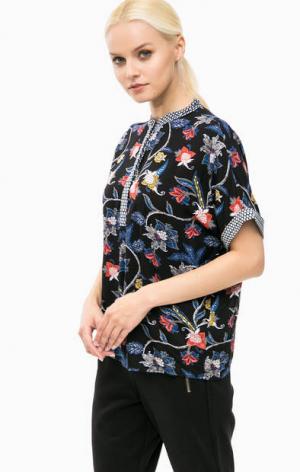 Блуза с короткими рукавами и цветочным принтом LERROS. Цвет: черный