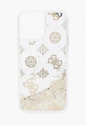 Чехол для iPhone Guess 13 Pro Max, Liquid Glitter Peony Gold. Цвет: золотой