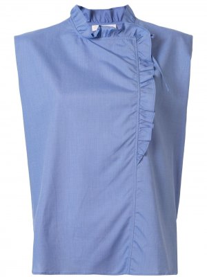 Блузка с оборками на воротнике Atlantique Ascoli. Цвет: синий