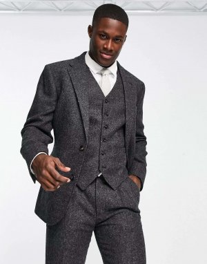 Узкий темно-серый твидовый пиджак British Tweed Noak