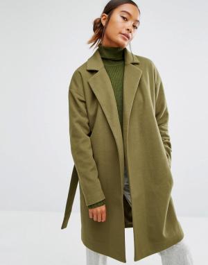 Пальто с поясом First & I. Цвет: зеленый