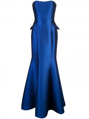 Длинное платье без бретелей Marchesa Notte. Цвет: синий