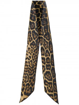 Узкий платок с леопардовым принтом Saint Laurent. Цвет: коричневый
