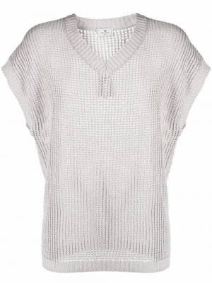 V-neck short-sleeved knitted top ETRO. Цвет: серый