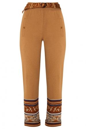 Бежевые брюки с интарсией 7КА. Цвет: бежевый