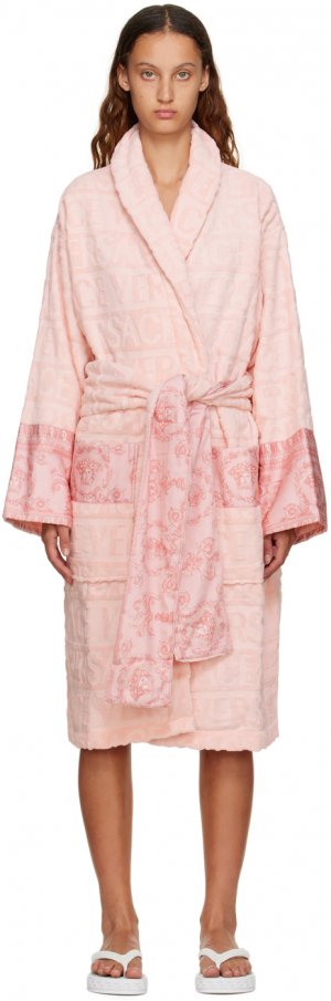 Розовый хлопковый банный халат Versace Underwear
