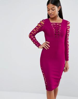 Облегающее платье с вырезами WOW Couture. Цвет: розовый