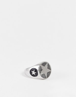 Массивное серебристое кольцо-печатка из нержавеющей стали гравировкой в виде звезды -Серебристый ASOS DESIGN