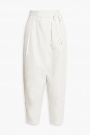 Укороченные зауженные брюки Wilmont со складками из хлопка и льна , слоновая кость Joie
