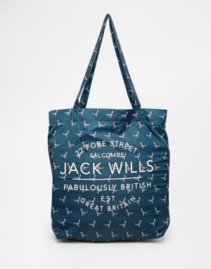 Складная нейлонова сумка для книг с кошельком Jack Wills. Цвет: принт фазаны