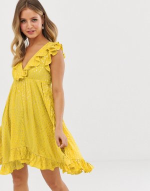 Короткое приталенное платье с оборками -Желтый Glamorous
