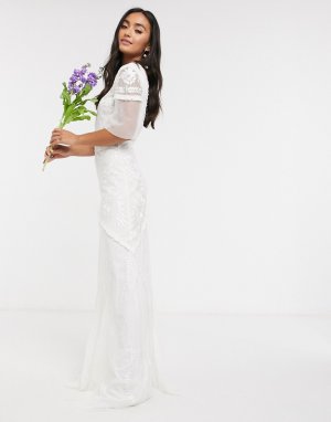 Свадебное платье макси с отделкой -Белый Frock and Frill