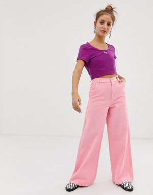 Джинсы с широкими штанинами и цветочной вышивкой -Розовый Lazy Oaf