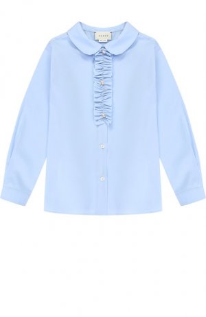 Хлопковая блуза с рюшей Gucci. Цвет: голубой