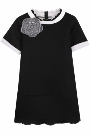 Мини-платье джерси с фигурной отделкой и брошью Simonetta. Цвет: черный