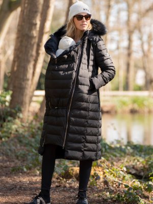Стеганое длинное пальто для беременных с капюшоном 3-в-1 Liz, черное Seraphine
