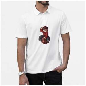 Рубашка- поло Майнкрафт Minecraft (мальчик в красной куртке) CoolPodarok. Цвет: белый