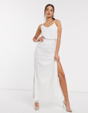 Белое свадебное платье макси с декоративной отделкой -Белый Little Mistress