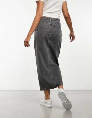 Светло-серая джинсовая макси-юбка с разрезом спереди New Look