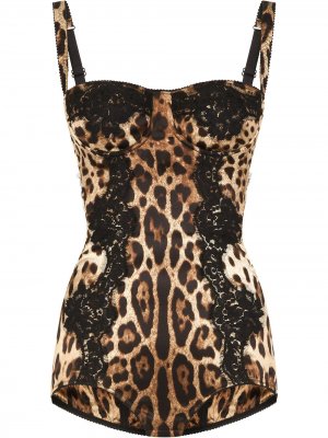 Боди с леопардовым принтом и кружевом Dolce & Gabbana. Цвет: коричневый