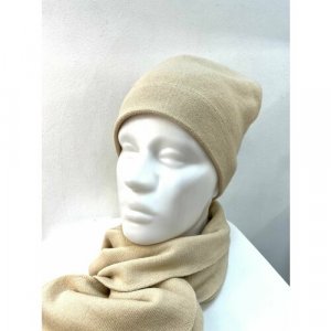 Комплект бини шапка + шарф женский зимний, размер OneSize, бежевый FORTI. Цвет: бежевый