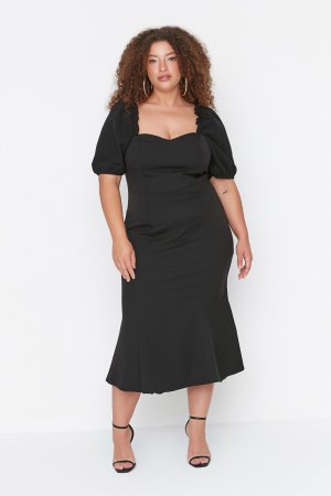 Платье больших размеров – черное облегающее , черный Trendyol